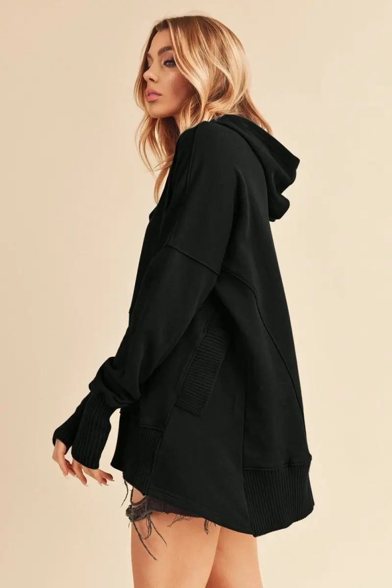 Aemi+Co Half Snap Dropped Shoulder Hoodie - Love Salve